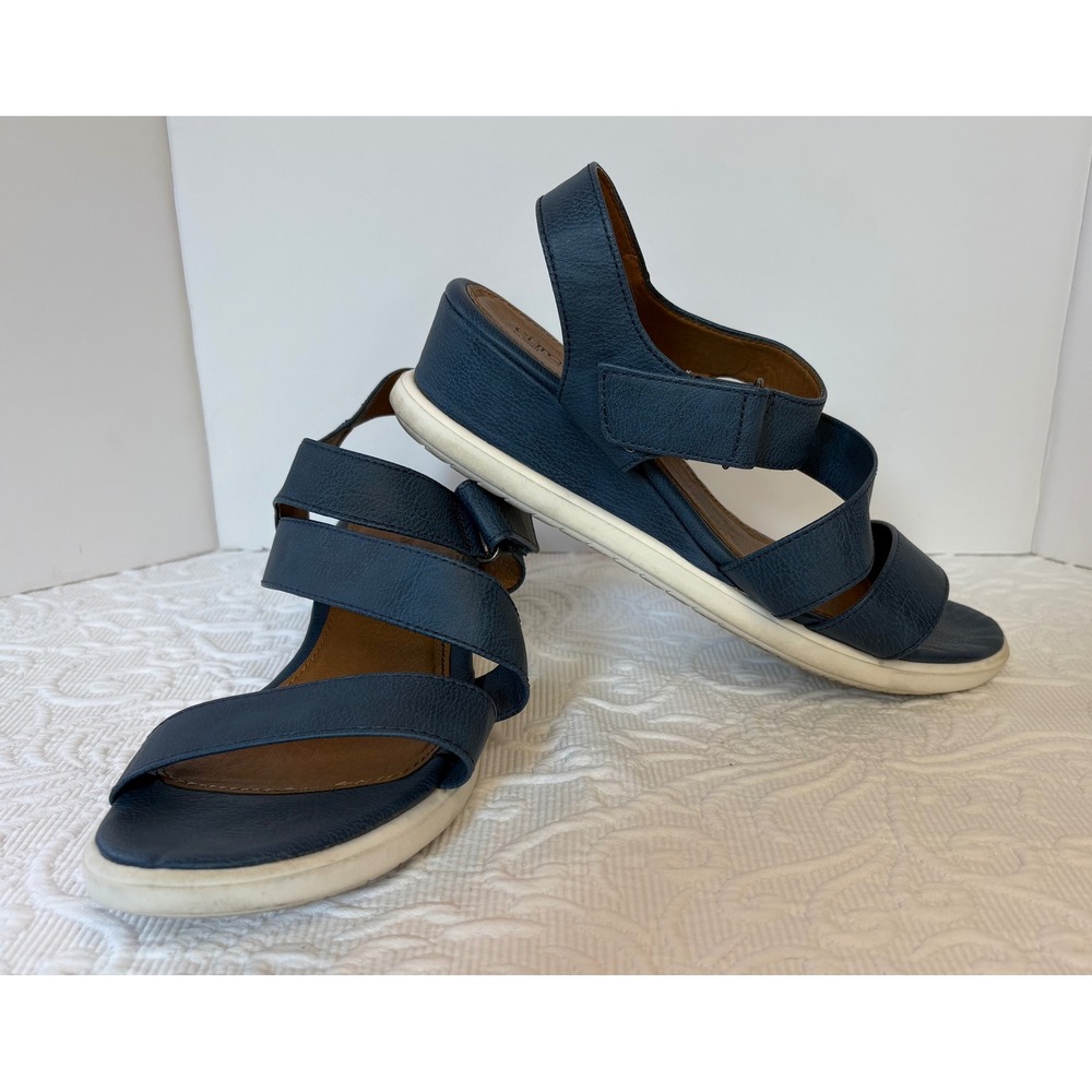 EuroSoft by Sofft Joella Slate Blue Strappy Wedge Sandals Womens 11W
